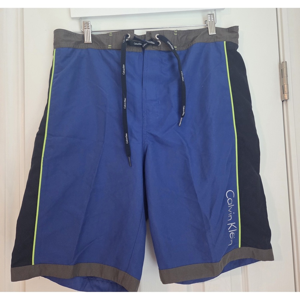 Calvin Klein Colorblock Logo Swim Trunks Blue/Black L Drawstring Surf/beach